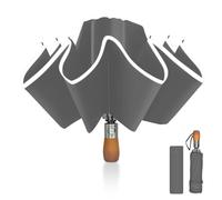 Pioggistar Parapluie inversé, Parapluie Pliant Automatique 10 Baleines pour Homme et Femme, Manche en Bois, Anti Vent, Anti Tempete, Diamètre 105 cm, Gris