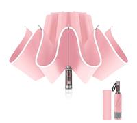 Pioggistar Parapluie inversé, Parapluie Pliant Automatique 10 Baleines pour Homme et Femme, Parapluie Mécanique Anti Vent, Anti Tempete, Diamètre 105 cm, Rose