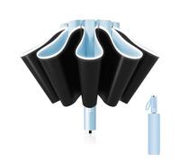 Pioggistar Parapluie Pliant Automatique, Parapluie inversé 10 Baleines pour Homme et Femme, Parapluie Diamètre 105 cm, Anti Vent, Anti Tempete, Bleu ciel