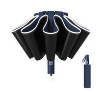 Pioggistar Parapluie Pliant Automatique, Parapluie inversé 10 Baleines pour Homme et Femme, Parapluie Diamètre 105 cm, Anti Vent, Anti Tempete, Bleu foncé