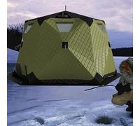 PioMue Abri de pêche sur Glace, abri Hexagonal Portable avec Sortie de poêle, Plancher et Tissu 420D, Tente Thermique Pliable pour la pêche par Temps Froid Green