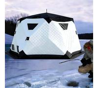 PioMue Abri de pêche sur Glace, abri Hexagonal Portable avec Sortie de poêle, Plancher et Tissu 420D, Tente Thermique Pliable pour la pêche par Temps Froid White