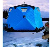PioMue Abri de pêche sur Glace, abri Hexagonal Portable avec Sortie de poêle, Plancher et Tissu 420D, Tente Thermique Pliable pour la pêche par Temps Froid Blue