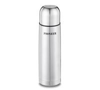 Pioneer Bouteille Isotherme en acier inoxydable, 1 l | à double paroi sans BPA, acier inoxydable 18/10 avec bouton-poussoir et gobelet, Argent, 8 heures chaud