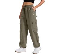 Pioneer Camp Pantalon cargo parachute pour femmes avec poches, taille haute, ample, à séchage rapide, pour randonnée, léger et à jambes larges, Gras/vert, Taille M