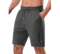 Pioneer Camp Short de sport court pour homme - En coton - Avec poche zippée - Pour l'été - Décontracté - 17,8 cm, Gris foncé A, XL