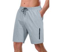 Pioneer Camp Short de sport court pour homme - En coton - Avec poche zippée - Pour l'été - Décontracté - 17,8 cm, A-gris chiné, L