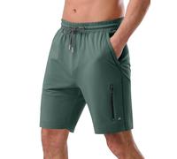 Pioneer Camp Short de sport court pour homme - En coton - Avec poche zippée - Pour l'été - Décontracté - 17,8 cm, A-gris-vert, XXL