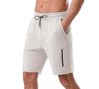 Pioneer Camp Short de sport court pour homme - En coton - Avec poche zippée - Pour l'été - Décontracté - 17,8 cm, Os en A, blanc, M
