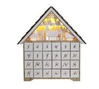 Pioneer Effort Calendrier de l'Avent en bois avec 24 tiroirs et lumières LED, compte à rebours jusqu'à Noël, décoration réutilisable 40x7x45cm Bois naturel/blanc