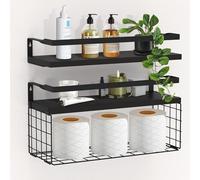 piorlado Etagères Flottantes en Bois Tablette, Étagères Murales Murale avec Grille Métallique Noir pour Salon Chambre Bureau Salle de Bains et Cuisine, 40cm