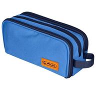 Trousse à Crayons Scolaire Trousse de Toilette Triple Herlitz Neon Bleu - 3 Compartiments, Organisateur à Rabat, Poche en Mesh, Support, Bleu Marine (23,5x11x7,5 cm)