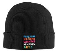 PIORUJK S’il Vous plaît Patient avec Moi j’AI autisme Chapeau tricoté d’Hiver drôle Bonnet pour Hommes Femmes Mignon Tricot Capuchon imprimé