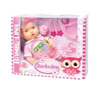 Pioupiou et Merveilles - Dimian - Poupée Bambolina Bébé Mange - 42 cm - Poupon aux yeux bleus - Accessoires roses fleuris pour rejouer l'heure du repas - Chanteuse et Berceuse avec 50 mots enregistrés