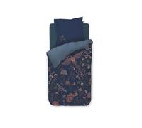 PiP Studio Buenas Noches Parure de lit en percale bleu foncé Motif floral et oiseau Rayé Motif cachemire Dimensions : 155 x 220 cm