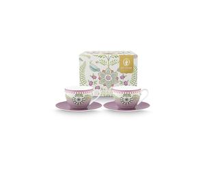 PIP STUDIO Ensemble de 2 tasses à cappuccino avec soucoupes LILY & LOTUS 280 ml lilas
