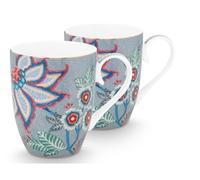 Pip Studio Flower Festival Lot de 2 gobelets à anse Bleu clair 350 ml