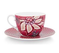 Pip Studio Flower Festival Tasse avec soucoupe Rose foncé 280 ml
