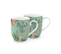 PiP Studio Jolie - Set de mugs - 2 x 145ml, Florale Porcelaine - Flowers, blue