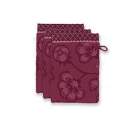 Pip Studio Lot de 3 gants de toilette Jasmin Jacquard Rose foncé 16 x 22 cm