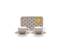 PIP STUDIO Tasse à expresso avec soucoupe, lot de 2, 120 ml BLOOMING TALES Kaki camel