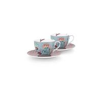 Pip Studio - Tasse et soucoupe 'Flower Festival' (Lot de 2, Bleu clair, 280ml)