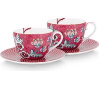 Pip Studio - Tasse et soucoupe 'Flower Festival' (Lot de 2, Rose, 280ml)
