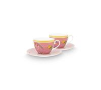 Pip Studio - Tasse et soucoupe 'La Majorelle' (Lot de 2, Rose, 280ml)
