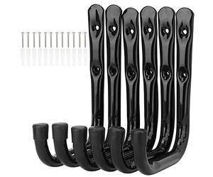 pipabiba - Lot de 6 crochets de rangement pour échelle de garage de 17 cm, support mural robuste pour chaises pliées, vélos, outils électriques, tuyaux d'arrosage (19 cm x 17 cm)