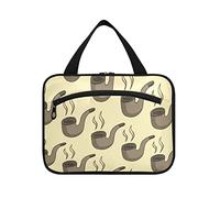 Pipe à fumée marron rétro sans couture avec fumée sur beige 1 trousse de toilette de voyage à suspendre avec poignées, organisateur de maquillage portable, étui de rangement pour pinceaux de voyage
