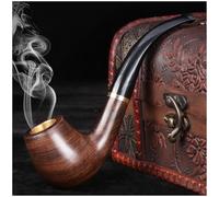Pipe À Fumer À 3 Usages En Bois de Santal Noir Pipe À Tabac À Tige Courbée Faite À La Main Filtres 9MM - Avec Pot En Cuivre Pour Tabac Épais, Fin Et