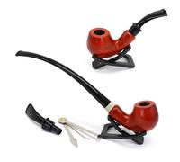 pipe à fumer, Pipe à tabac classique en bois avec deux embouts - Tige courbée, filtres de 9 mm, outil de nettoyage et coffret cadeau inclus for collectionneurs et débutants