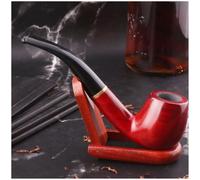 Pipe À Fumer Portable En Bois de Santal Rouge Pipes À Tabac Classiques Et Créatives Tobacco Pipe À Filtre 9MM Cadeau Pour Grand-père, Mari, Ami, Collectionneur, Débutant + Support