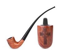 Pipe à tabac Churchwarden de 26 cm de long en bois - Gravure croix celtique - Pour filtre de 9 mm - Pochette en velours comme cadeau - Uniquement pour un usage du tabac