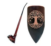 Pipe à tabac Churchwarden en bois 33 cm - Gravure Arbre de vie - Pour filtre 9 mm - Pochette en velours incluse - Usage tabac uniquement