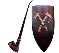 Pipe à tabac Churchwarden en bois 33 cm - Gravure Vikings, Valhalla - Pour filtre 9 mm - Pochette en velours incluse - Usage tabac uniquement