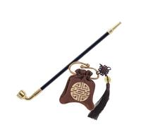 Pipe à Tabac en Laiton de Style Ancien Longue Pipe à Fumer Artisanale avec Pot en cuivre Cadeaux pour Hommes avec Pendentif et Pochette en Tissu(25CM)