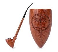 Pipe à tabac longue 33 cm en bois de poirier CHURCHWARDEN - Gravure Épée inspirée de Tolkien - Pour filtre 9 mm - Étui en velours - Usage tabac uniquement