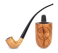 Pipe à tabac longue en bois d'olivier avec gravure « Épée cassée » inspirée de Tolkien, pour filtre de 9 mm, étui en velours pour utilisation du tabac uniquement.
