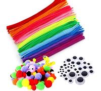 Pipe Cleaners Crafts Set, Fil chenille enfant, Fils chenille Loisirs Creatifs, Cure pipes et Pompoms avec Googly Eyes Sticky Craft Assortiment de Multicolore pour Bricolage (Couleur mélangée)