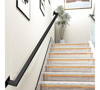 Pipe Staircase Handrail. Complete Kit Metal Industrial Square Non-Slip Wrought Iron Balustrade Banister Rail Wall Support Hand Railings for Stairs, Staircase Grab Bar(Black,16ft/480cm)
