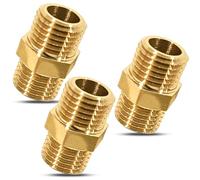 PipeSan Mamelon double 1/4″ en laiton - Lot 3 pièces - Filetage mâle BSP hexagonal - Connecteur eau gaz huile air comprimé - Raccord plomberie haute pression - Résiste 10 bar / 120 °C - Anti-corrosion