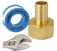 PipeSan - Raccord de tuyau en laiton 1/2" F x 10 mm cannelé (BSP G1/2 - 15/21) - Lot de 2 + ruban PTFE | Connecteur plomberie & jardin | Compatible air comprimé | Anticorrosion, étanche