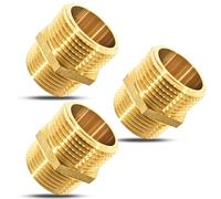 PipeSan Raccord M/M 1/2" BSP - Lot de 3 double mamelons en laiton - Filetage extérieur 15/21 mm - Étanche et résistant 10 bar/120 °C - Pour eau gaz air huile