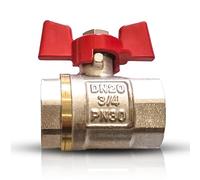 PipeSan - Vanne à bille 3/4" DN20 PN30 - Laiton chromé CW617N - Passage intégral - Filetage intérieur BSP - Poignée papillon rouge | robinet | vanne 3/4