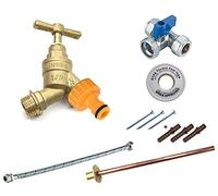 Pipestation® Kit complet de robinet extérieur pour tuyau d'arrosage + tube de plaque murale + PTFE + connecteur + flexible + isolateur