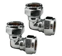 Pipestation Lot de 2 connecteurs coudés à compression de 15 mm | Raccords de plomberie à compression durables pour raccords de tuyau de plomberie en cuivre | Raccord de tuyau de compression chromé de