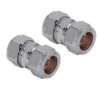 Pipestation Lot de 2 connecteurs droits à compression de 15 mm - Joints de compression chromés pour raccords de tuyauterie en cuivre - Raccord de tuyau de plomberie - Facile à installer