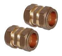 Pipestation Lot de 2 connecteurs droits à compression de 15 mm | Raccords de plomberie à compression plaqués laiton pour raccords de tuyau de plomberie en cuivre | Raccord de tuyau de compression pour