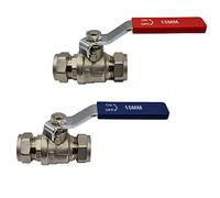 Pipestation Lot de 2 robinets à boisseau sphérique à levier (15 mm) avec poignée rouge et bleue